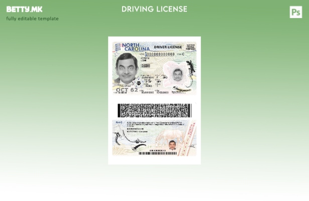 Модерен стил присутен шаблон за возачка дозвола од САД Северна Каролина